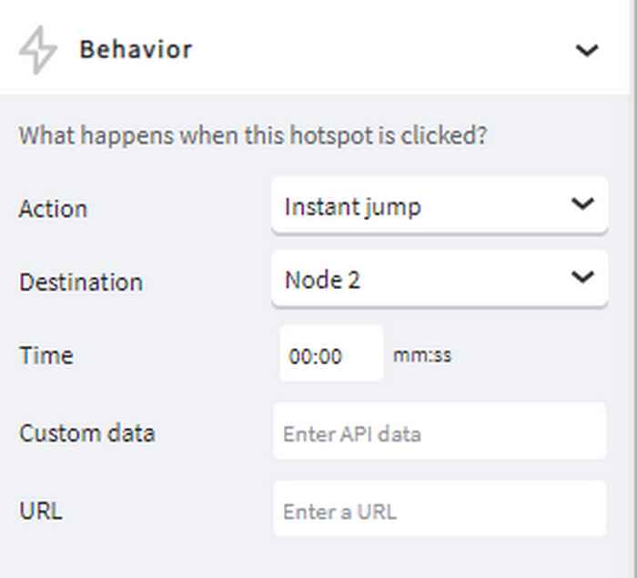 Screenshot Het instellen van Behavior van een Interactive Video hotspot